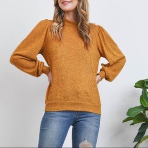 PUFF SLEEVE BRUSHED HACCI TOP- MUSTARD gold, New! Pretty π